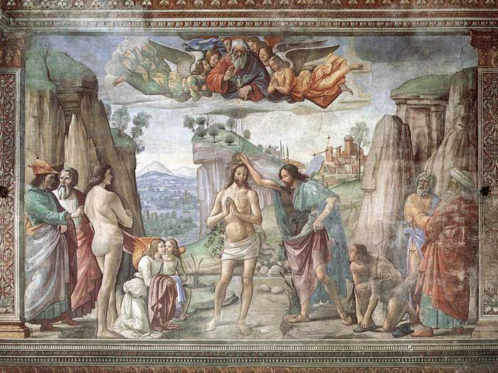 Domenico Ghirlandaio, Baptism of Christ, fresco in the Cappella Tornabuoni, Santa Maria Novella, Firenze  