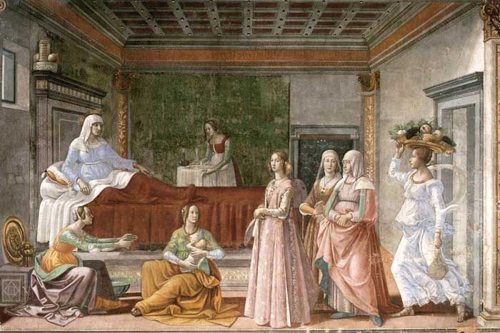 Domenico Ghirlandaio, The Birth of the Baptist, fresco in the Cappella Tornabuoni, Santa Maria Novella, Firenze  
