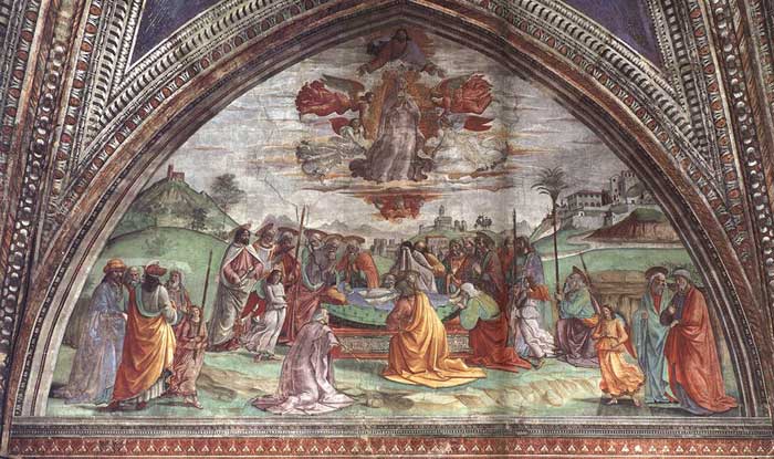 Domenico Ghirlandaio, The Death and Assumption of the Virgin, fresco in the Cappella Tornabuoni, Santa Maria Novella, Firenze  