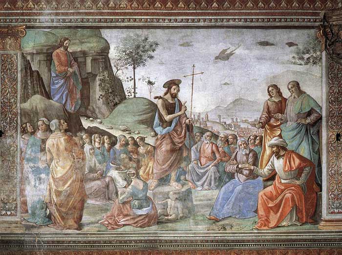 Domenico Ghirlandaio, Predication of the Baptist, fresco in the Cappella Tornabuoni, Santa Maria Novella, Firenze  