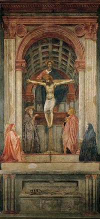 Masaccio, Trinit, 1425-28, 1425-27, affresco, Basilica di Santa Maria Novella, Firenze 