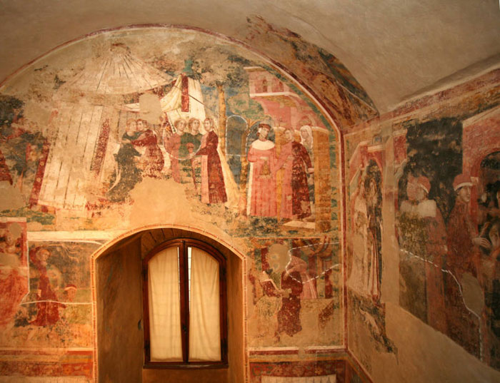 Memmo di Filippuccio, Frescoes with matrimonial scenes (before the restauration), Palazzo del Podestà, San Gimignano

