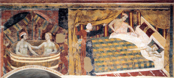 Memmo di Filippuccio, Erotic scenes, 1300-10, fresco, Palazzo del Podestà, San Gimignano

