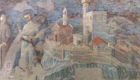 Presa di un castello (forse di Giuncarico), opera attribuita non concordemente a Duccio di Buoninsegna, datata 1314, che ne fa la più antica decorazione sicura del palazzo
