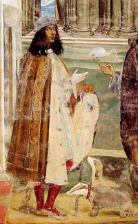 Il Sodoma, self portrait in one of the frescoes at Monte Olivetto