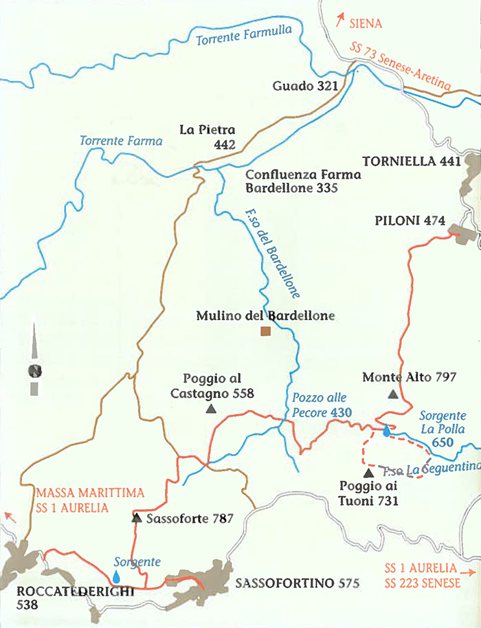 Map TFrom Da Piloni e Torniella, Sassoforte and Sassofortino to Roccatederighi

