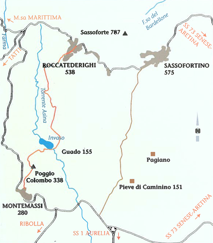 Mappa da Roccatederighi a Montemassi


